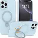 Upgraded 360 Spin for iPhone 14 Pro Max Silicone case with Invisible Stand, Soft Anti-Scratch Microfiber Lining Inside Phone Cover with Kickstand Rotatable for Women and Men, Blue