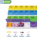 EZY DOSE Weekly (7-Day) Daily Medtime Pill Case, Medicine Planner, Vitamin Organizer, Supplement and Fish Oil Container, Large Compartments with Rounded Base, 4 Times a Day, Colored Lids, BPA Free
