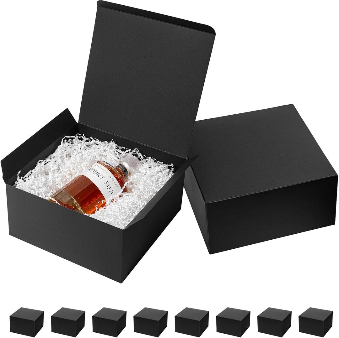 Mcfleet Black Gift Boxes with Lids 10x10x5 Inches 10 Pack Groomsmen Proposal Cardboard Gift Box for Presents, Christmas, Wedding, Graduation, Holiday, Birthday Craft Present Packaging