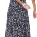 Amazon Essentials Women's V Neck Short Sleeve Waisted Maxi Dress, Floral Blue XL