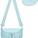 FODOKO Small Checkered Crossbody Bag Nylon Bum Bags Shoulder Purses Handbags Wallets for Women, Blue