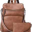 CLUCI Womens Backpack Purse Leather Backpack Large Fashion Designer Travel Ladies Shoulder Bags with Wristlet 2PCS