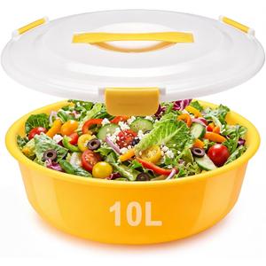 2.6 Gallon Extra Large Mixing Bowl with Lid 11 Quart,Yellow, 13.39 x 6.3 inch