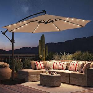 10FT Solar LED Cantilever Patio Umbrella with Base Included, Biege