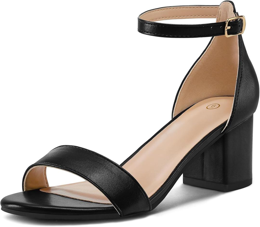 mysoft Women's Chunky Low Heels Open Toe Block Heeled Dress Ankle Strap Pump Wedding Sandals (9.5, Black)