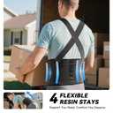 Work Back Brace for Men & Women, Adjustable Lower Back Support Belt with Suspenders for Back Pain Relief, Moving Construction Warehouse Heavy Lifting Safety & Protection (Black, Small)