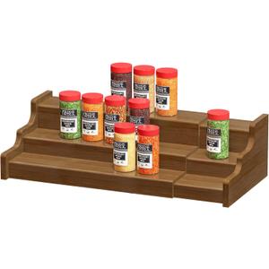 Bamboo Spice Rack Cabinet Organizer - 3 Tier Wooden Expandable Walnut Display Shelf