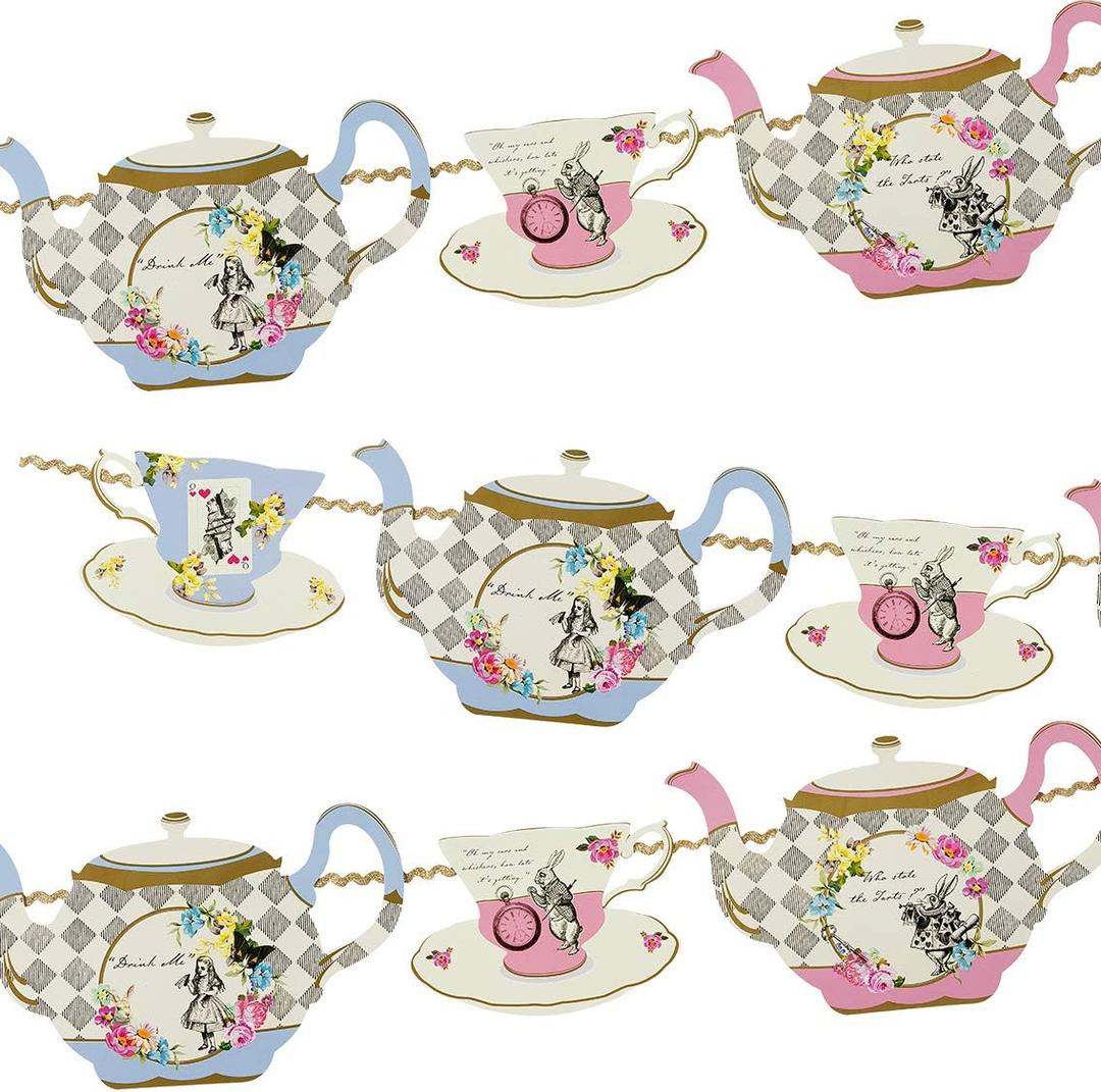Alice in Wonderland Teapot Bunting Garland 13ft - Themed Decoration For Mad Hatter Tea Party, Birthday, Afternoon Tea, Baby Shower, Mother's Day, Garden Alice in Wonderland Teapot Bunting Garland 13ft - Themed Decoration For Mad Hatter Tea Party, Birthday, Afternoon Tea, Baby Shower, Mother's Day, Garden