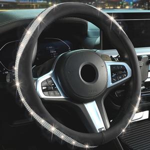 Bling Steering Wheel Cover14.5-15 Inch Car Steering Wheel Cover with Diamond Crystal RhinestoneDelicate and Anti-Slip Sparkly Car Wheel Protector for Women GirlBlack