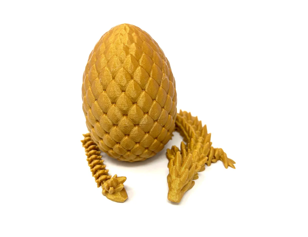 MunnyGrubbers - Small 12" Crystal Dragon Fidget Toy with Surprise Egg - Heavy Duty - 3D Printed Flexible Articulating Plastic Collectible Figurine - (Gold)