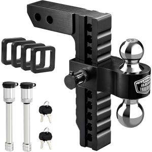 Kohree Adjustable Trailer Hitch Fit 2 Inch Receiver, Dual Solid Ball 2" and 2-5/16"(12,500 LBS GTW), 10" Drop & Rise Heavy Duty Aluminum Tow Hitch with 4 Silencer Pads & 2 Locking Hitch Pin, Black Kohree Adjustable Trailer Hitch Fit 2 Inch Receiver, Dual Solid Ball 2" and 2-5/16"(12,500 LBS GTW), 10" Drop & Rise Heavy Duty Aluminum Tow Hitch with 4 Silencer Pads & 2 Locking Hitch Pin, Black