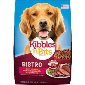 Kibbles 'n Bits Bistro Dry Dog Food, Oven Roasted Beef, Spring Vegetable & Apple Flavors for Adult Dogs, 3.5 lb. Bag, 4 Count (EXP 10/01/26)