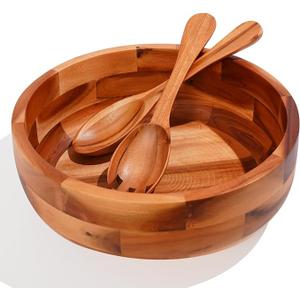 SullyHÔME 12" Acacia Wood Salad Bowl with Serving Spoons