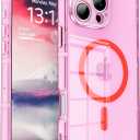 IAIYOXI Rectangle Edge Magnetic Clear Case for iPhone 14 Pro, Compatible with MagSafe, Full Camera Protection & Reinforced Corners, Thin Slim Shockproof TPU Phone Cover for Women Girls, Pink
