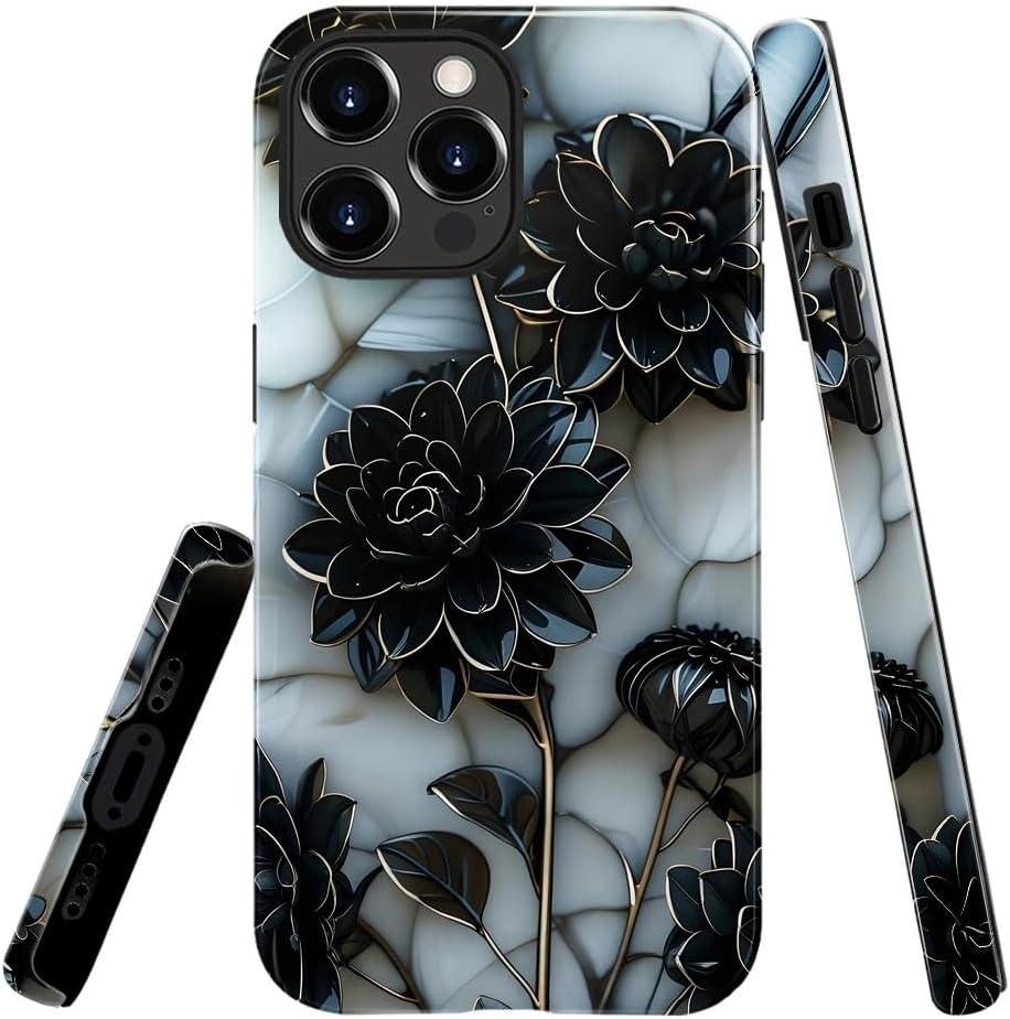 Case for iPhone 15 Pro,Black Dahlia Stained Glass Phone Case Slim Silicone Shockproof Cover for Girls WomenGlossy & Durable