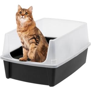 IRIS USA XX-Large Cat Litter Box, Open Top Extra Large Litter Box for Big Cats and Multi-Cat Households, High Sided Scatter Shield, Easy to Clean, 30" L x 20" W x 14" H, Black