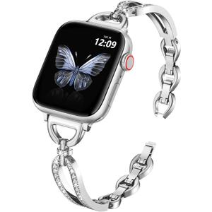 MOFREE Slim Band Compatible with Apple Watch Bands for Women 42mm/44mm/45mm/49mm/46mm (Series 11/10), Thin Metal Bracelet Band for iWatch SE/9/8/7/6/5/4/3/2/1, Dressy Women Strap Bands Silver