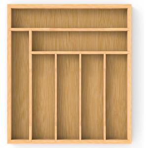 Bamboo Silverware Organizer Drawer Tray, 7-Compartment Utensil Drawer Organizer for Kitchen & Office, Flatware Holder for Forks, Spoons, Cutlery