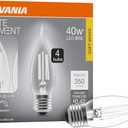 Sylvania B10 Clear LED White Filament Bulb, 3.5W, Dimmable, 350 LMS, Medium Base, 2700K, Soft White - 4 Pack (42258)