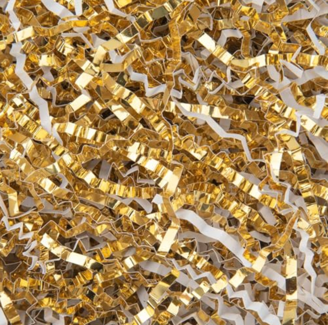 Spring Fill Crinkle Cut Paper Shredded Filler Paper for Gift Baskets Gift Box Confetti Paper Shreds Decoration Stuffing for Birthday, Weddings, Anniversaries, Christmas Wrapping White&Gold