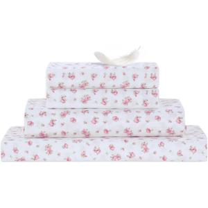 Modern Threads Silky Soft Microfiber and Wrinkle Free Sheets - Luxurious Microfiber Bed Sheets Includes Flat Sheet, Fitted Sheet with Deep Pockets, & Pillowcases Ivory, Full (17 Roses on Ivory)