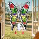 KY&BOSAM Crystal Butterfly Suncatchers for Windows Hanings Stained Glass Wind Chimes with Metal Charms Colorful Rainbow Prisms Garden Decor for Mom Grandma Christmas Wedding Gifts 8" Hanging Ornament