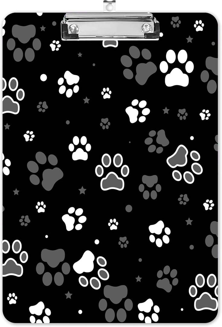 Fashion A4 Clipboard, Standard Letter Size 9" x 12.5", Decorative Wooden Clipboard with Low Profile Metal Clip for Office, School, Teachers, Cute Dog Paw