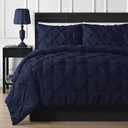 Crown Collection Luxuriate Hotel 1000-TC Hypoallergenic Ultra Soft Design 100% Egyptian Cotton Pinch Plated Duvet Cover with Zipper Colser & 2pcs Pillow Case Set (Super King Plus 120X120) Navy Blue