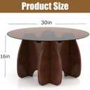 Round Glass Coffee Table - 30 Inch Diameter Brown Tempered Top with Walnut Solid Wood Legs - Modern Mid Century Center Trestle for Living Room Small Spaces and Minimalist Home Decor Furniture