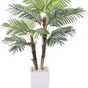 HAIHONG Artificial Palm Tree 5FT, Fake Tree with Realistic Fiber Trunks and White Tall Planter, Faux Tropical Areca Floor Plant in Pot, Artificial Silk Plant for Home Decor Office Living Room Decor