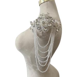 Handmade 3D Three-Dimensional Flower Rhinestones Applique Sewing Crystal Fringe Beads Sequins Patches Accessory for Wedding Dresses DIY Decorative 6X10inches 1PCS/Bag (Silver)