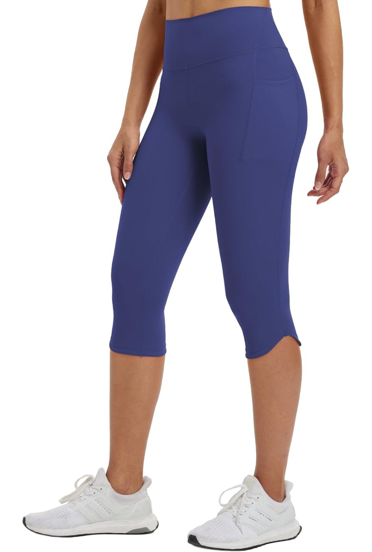 baleaf Womens 17" High Waisted Capri Leggings with Pockets Tummy Control Yoga Gym Capris Pants, L