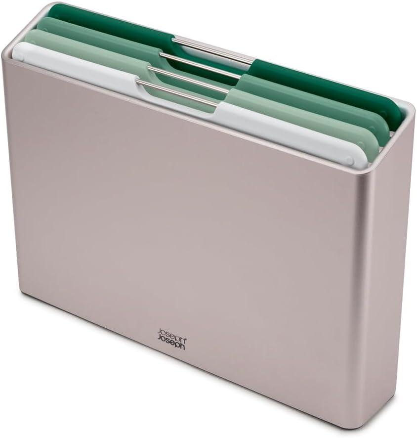 Joseph Joseph Folio 4-Piece Colour coded Cutting Board Set, Slimline case for organized Kitchen storage, Sage Green (14.1"L x 10.3"W)