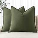 MIULEE Decorative Linen Euro Sham Pillow Covers 24x24 Dark Olive Green Boho Farmhouse Neutral Spring Couch Throw Pillows for Bed Pack of 2 Accent Modern Pillowcase Sofa Livingroom Home Decor