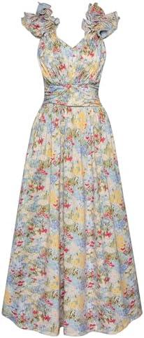 GRACE KARIN 2025 Women's Summer Floral Print Dress Sleeveless Casual Flowy Sundress A Line Ruffle Wedding Guest Outfit, S