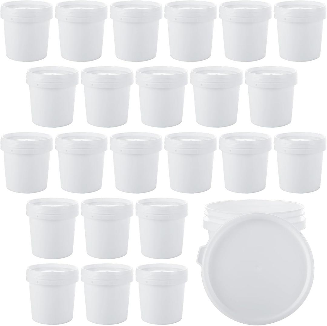 AKOLAFE 24 Pack Small Paint Bucket for Painting Pint Touch Up Paint Containers with Lids Empty Paint Cans Plastic Paint Storage Containers 1/2 Quart Paint Cans Hand Held Paint Pail for Leftover Paint