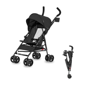 Dream On Me Rover Convenience Baby Stroller – Lightweight & Compact Travel Umbrella Stroller, Quick One-Hand Fold, Lockable Rear Wheels, Adjustable Canopy, 3-Point Safety Harness & Cup Holder - Black