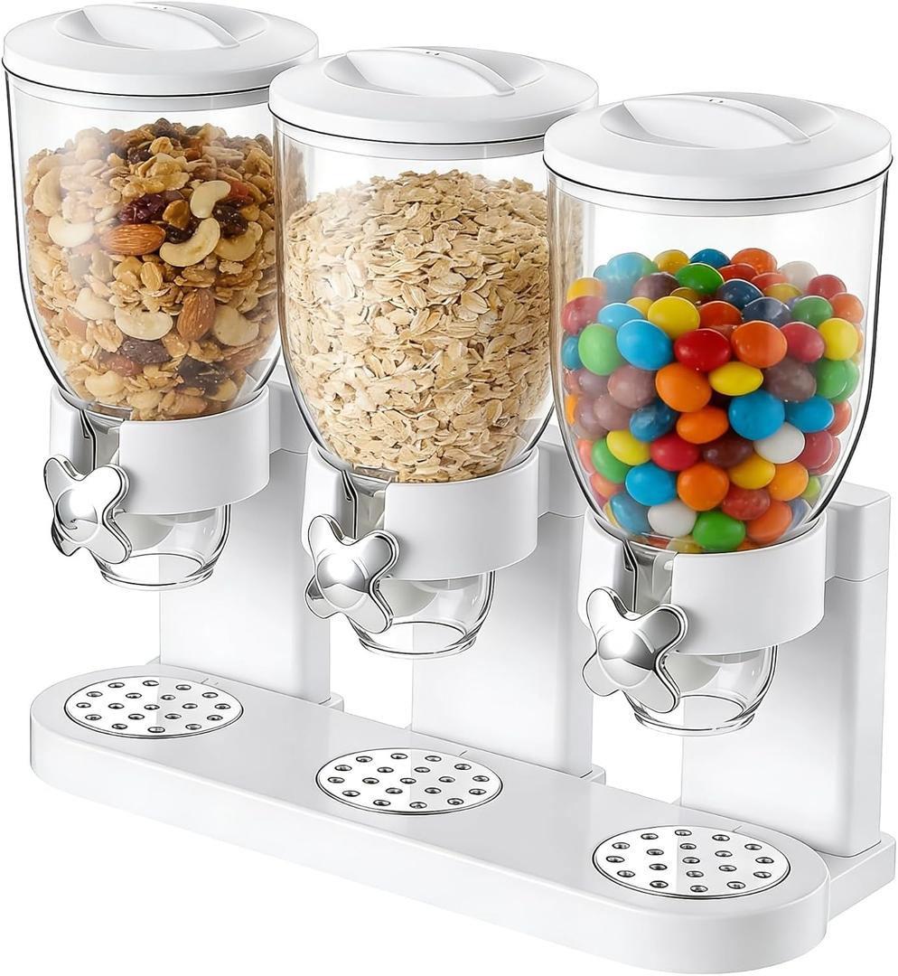 Cereal Dispenser Countertop, 3 Pack 2L/67oz Cereal Dispenser, Airtight Cereal Containers Storage, Rotating White Plastic Dry Food Dispenser, Rice Dispenser, Candy Dispenser for Cereal, Coffee Beans