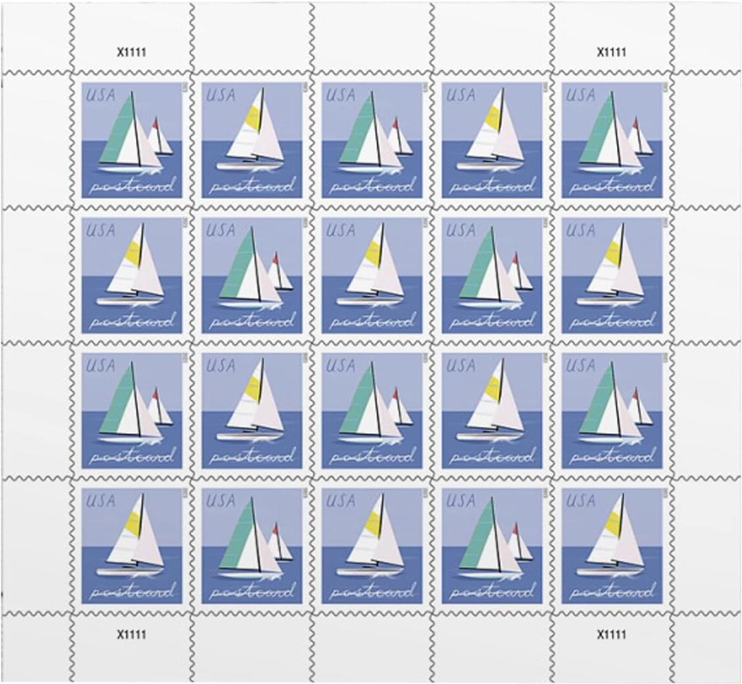 Sailboats Postcard Stamps (1 Sheet (20 Stamps)