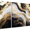 Palette Dreams 3 Piece Framed Black and White Abstract Wall Art, Black Gold Canvas Black Marble Picture Wall Decor, Modern Gold Foil Art Poster Print for Living Room Bedroom Office Bathroom 16x24 Inch
