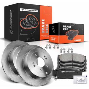 A-Premium 11.89 inch (302mm) Rear Solid Disc Brake Rotors + Ceramic Pads Kit Compatible with Select Hyundai Models - Santa Fe 2007 2008 2009, 6-PC Set