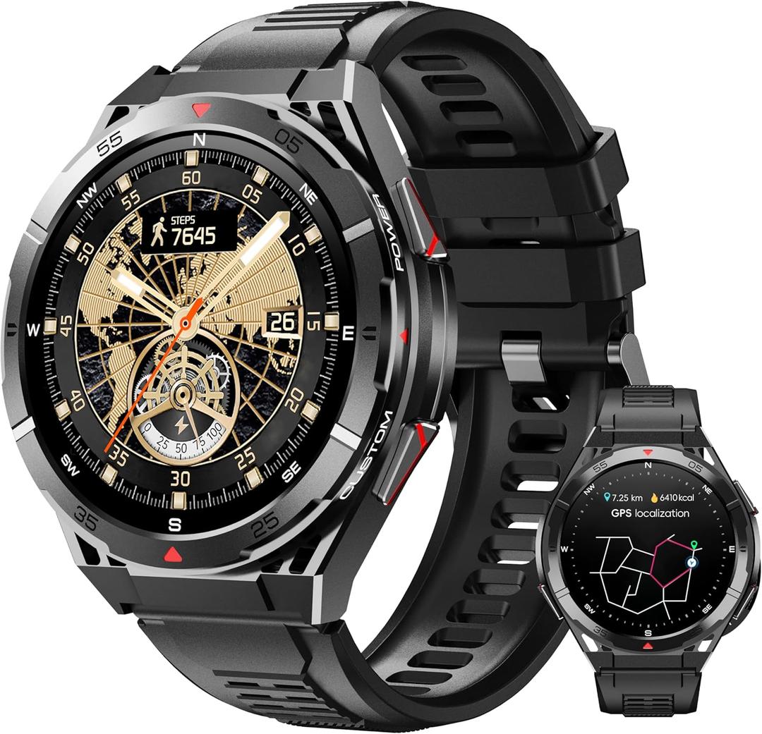 OUKITEL BT12 GPS Smart Watch for Men (Answer/Make Calls), 1.43" AMOLED Rugged Smartwatch, Waterproof, 150+ Sport Modes, Compass with Pressure and Longitude for Android iOS