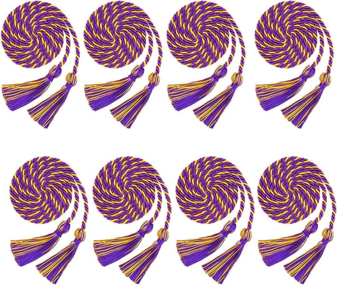2 x 8 Pcs Graduation Honor Cords 2026, Purple Gold Graduation Ribbon Lei with Honor Cords, Graduation Braided Necklace Class of 2026 Graduation Gifts for Party Decorations Supplies