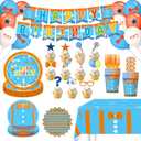 188 Pcs Birthday Party Decorations Set, Blue and Orange Theme with Banner, Balloons, Plates, Cups and Cupcake Toppers