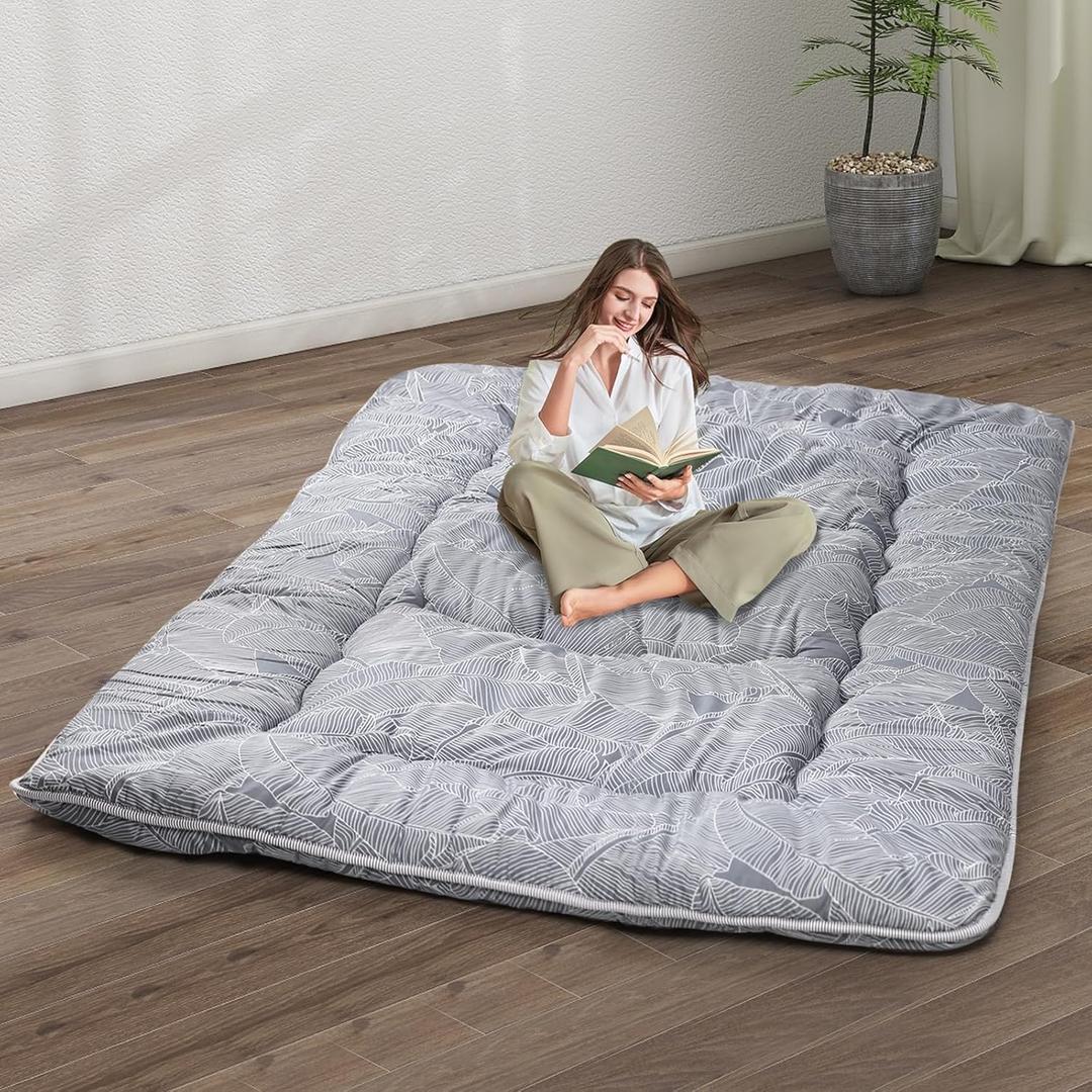 Japanese Floor Mattress,4" Thicken Japanese Floor Sleeping Pad Foldable,Futon Mattress Suitable for Camping and Guest Room (Grey, Full (80" X 47")