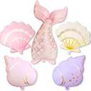 5PCS Mermaid Birthday Decorations Set Shell Balloon Ocean-Themed Balloons Foil Tail Balloons Girls' Party Decorations Sea Themed Party Birthday Party Decorations (Mermaid Set)