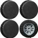 Tire Covers 4 Pack, Tough Tire Wheel Protector for Truck, SUV, Trailer, Camper, RV, Carbon Fiber Spare Tire Cover Sun Rain Snow Protector, Universal fit 32-34.5 inch tire diameters, Black