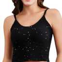 Camisole Tops Double-Layered Crop Top Slim Camisoles Adjustable Strap Tank Top with Built in Bra for Women (Large, Black)