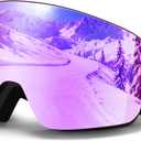VCOROS Snowboard Ski Goggles Men Women Frameless Anti Fog OTG Snow Goggles Skating Skiing Snowmobile Detachable Lens (Gloss Black Frame Revo Purple)