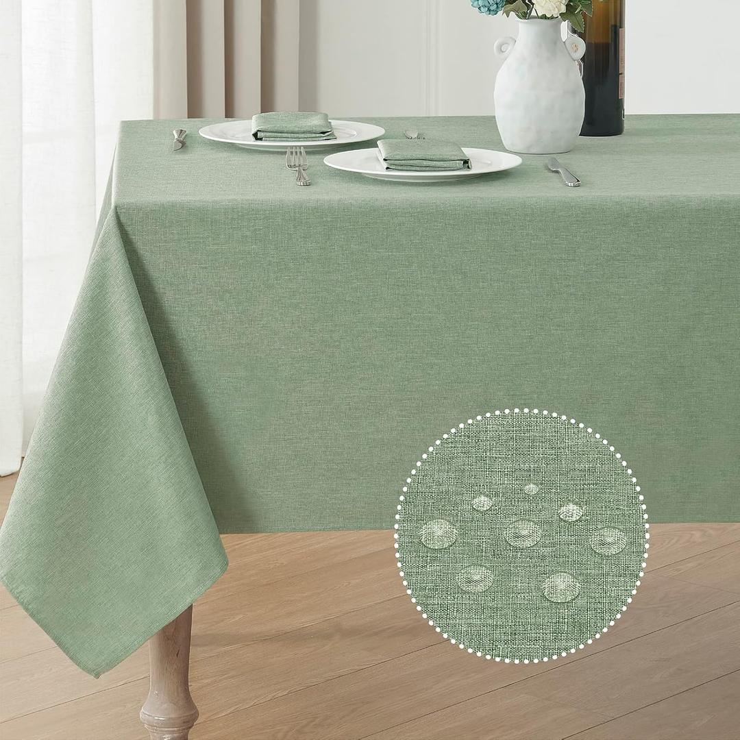 Veblandy Rectangle Tablecloth Linen Textured Waterproof & Stain Resistant Table Cloth Wrinkle Free Decorative Fabric Farmhouse Table Cover for Dining/Party/Buffet/Wedding, 60 x 84 Inch, Sage Green